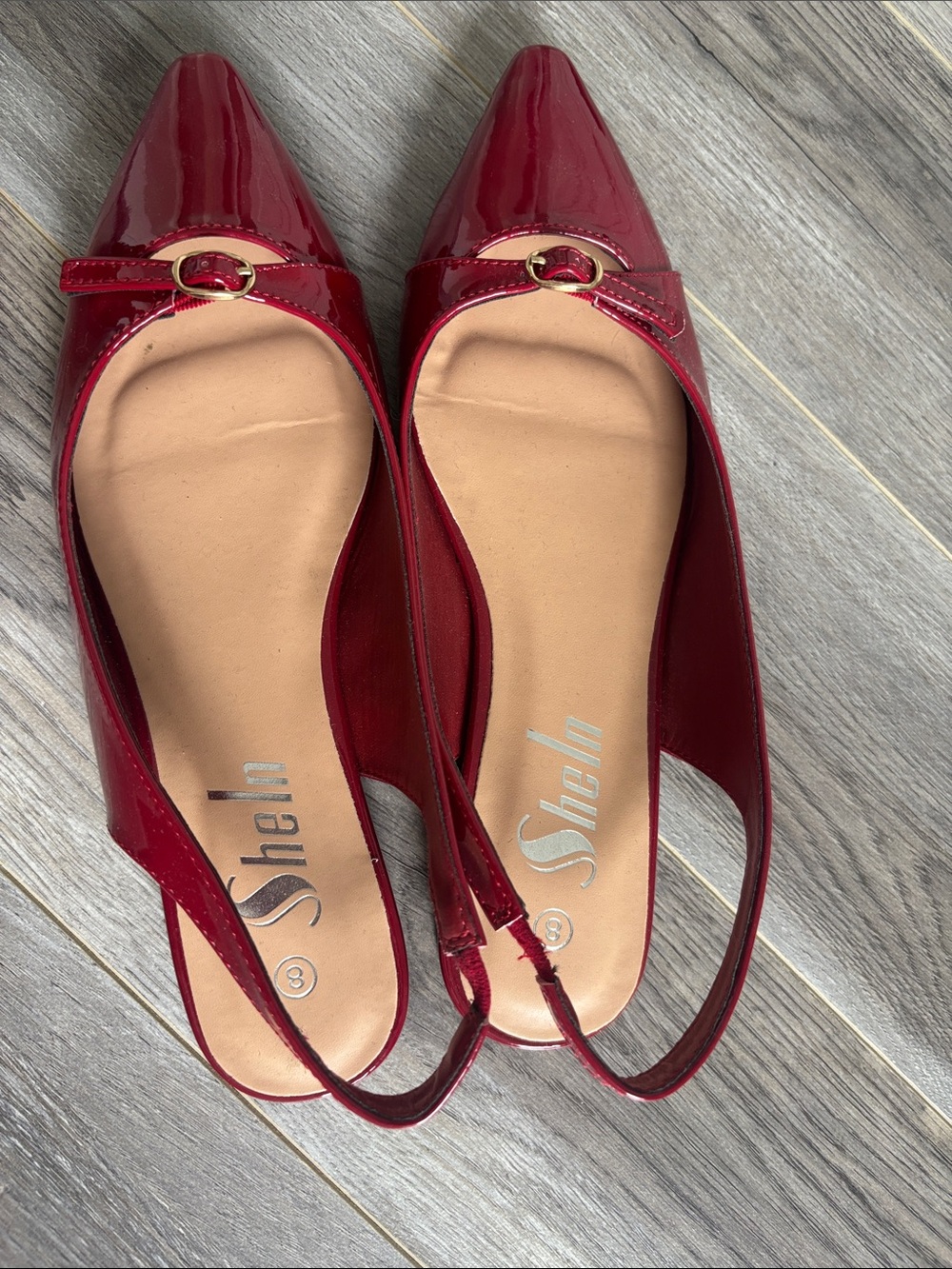 SHEIN Burgundy Red Patent Pointed Toe Slingback Flats Size 8 - Picture 3 of 11